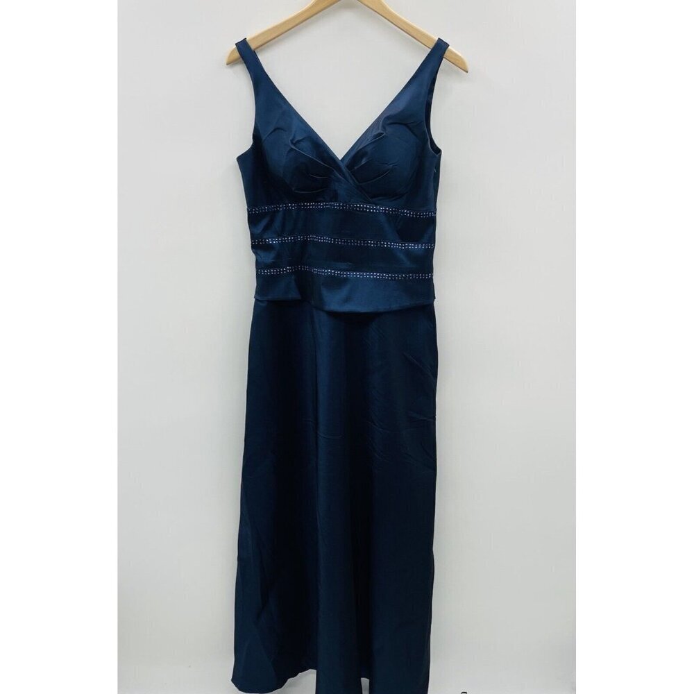 OC by OC Womens Size 8 Sleeveless V-Neck Taffeta Gown Dress in Blue Rhinestones‎